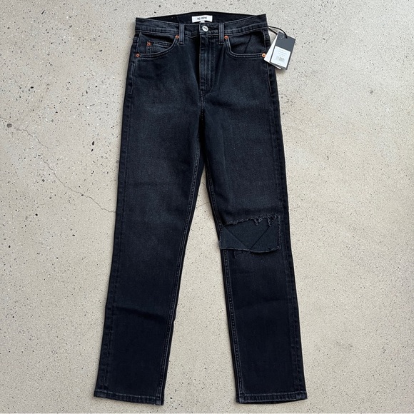 Re/Done NWT Washed Black Comfort Stretch 70s Straight Denim Jean - Picture 6 of 15